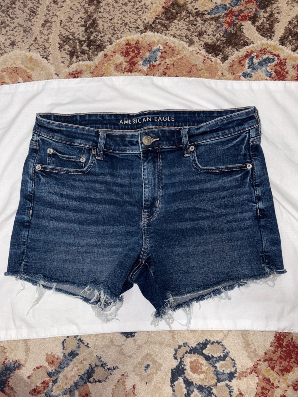 American Eagle Outfitters Indigo Frayed Hem Denim Shorts